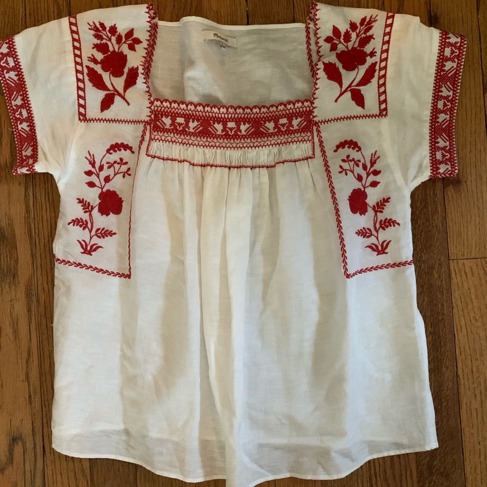 Madewell embroidered peasant top